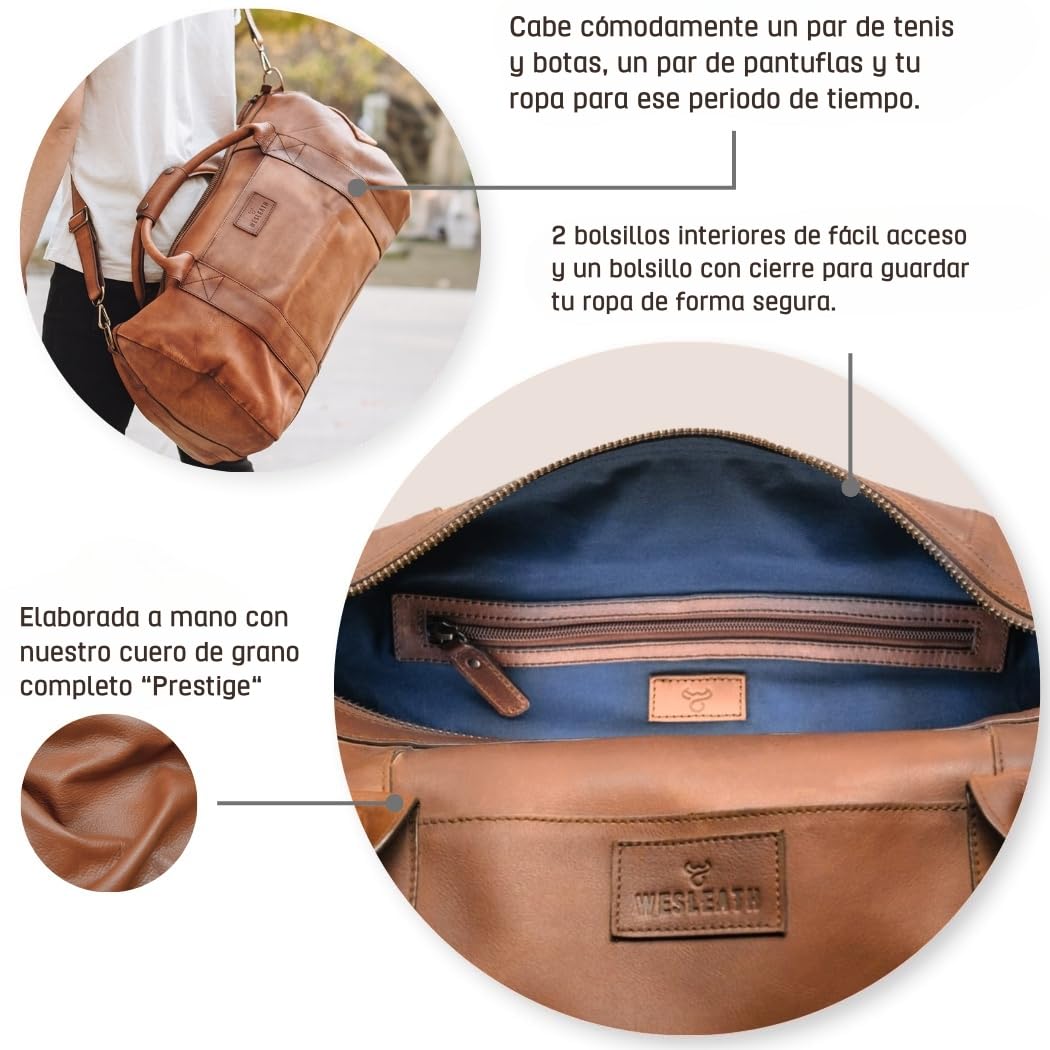 Full Grain Leather Duffle Bag – 25L Travel, Gym & Carry-On Weekender for Men | Handcrafted Overnight Bag with Brass Hardware, Vintage Style