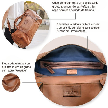 Full Grain Leather Duffle Bag – 25L Travel, Gym & Carry-On Weekender for Men | Handcrafted Overnight Bag with Brass Hardware, Vintage Style