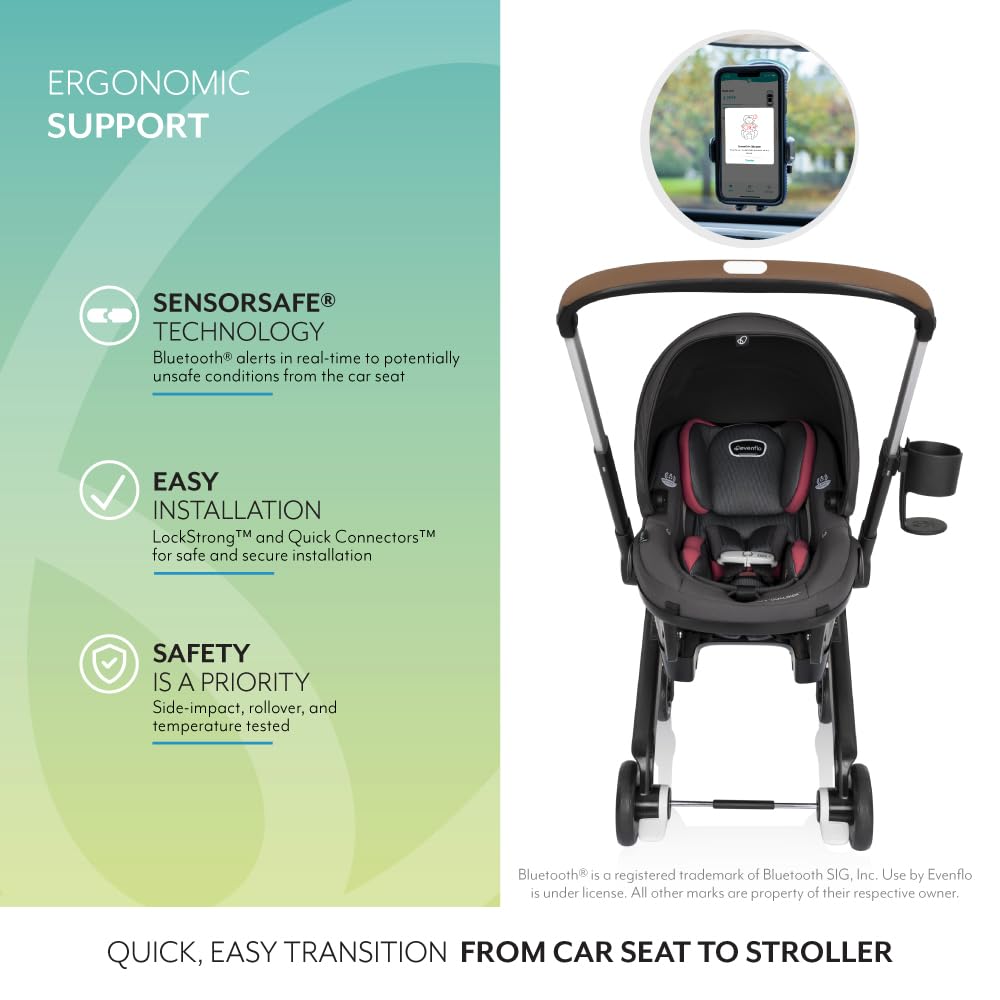 Evenflo Shyft DualRide Preemie and Infant Car Seat Stroller Combo 3-30lbs with Carryall Storage (Sylva Pink)