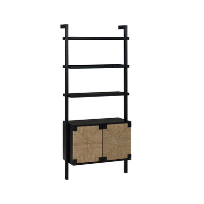 Nathan James Beacon 3-Shelf Bookcase with Seagrass Cabinet, Solid Wood Boho Bookshelf with Storage with Solid Wood Frame, Seagrass/Black