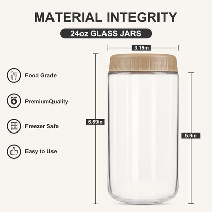 24oz 8 SHOWIN Overnight Oats Containers with Lids, Glass Jars with Lids pcs, Taffy, Wide Mouth Mason jars for Salad