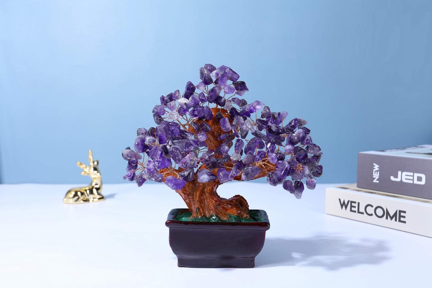 MANIFO Amethyst Crystal Tree, Reiki Healing Gemstone Money Tree Feng Shui Crystals Home Office Luck Decoration