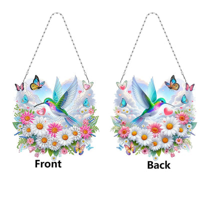 C'eitura Daisy Flowers Hummingbird Cloud Acrylic Special Shape Diamond Art Painting Hanging Pendant Kit - DIY Window Suncatcher for Home Wall Decor, Sparkling Garden Craft