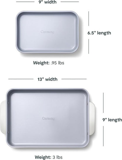 Caraway Nonstick Baking Pan Set - 2x 9" x 6.5" & 1x 9" x 13" - Non-Toxic, PTFE & PFOA Free - Deep Ceramic for Casseroles & Lasagna - Sage