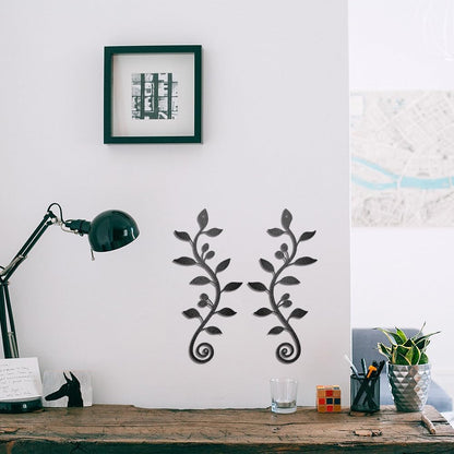 WADORN 2 Pieces Metal Wall Decor, Black Olive Branch Leaf Wall Art Decoration, Wrought Iron Scroll Vine Art for Indoor