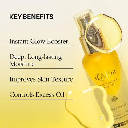 d'Alba Italian White Truffle First Spray Serum, Vegan Skin Care, Hydrating Face Moisturizer, Glow Serum for Radiant Skin, Non Comedogenic, All In One Mist, Korean skincare (100ml)
