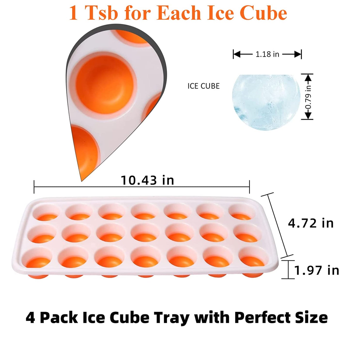 Select4U Ice Cube Trays with Lids BPA Free, 4Pack Easy Release Silicone Ice Cube Trays for Freezer 84 Sphere Ice Tray with Stackable No Spill Covers, Dishwasher Safe,Orange&Yellow