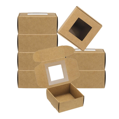 PATIKIL 3"x3"x1.6" Paper Soap Box with Window, 20 Pack Homemade Soap Boxes Square Presents Packaging Boxes for Birthday Christmas DIY Craft, Brown