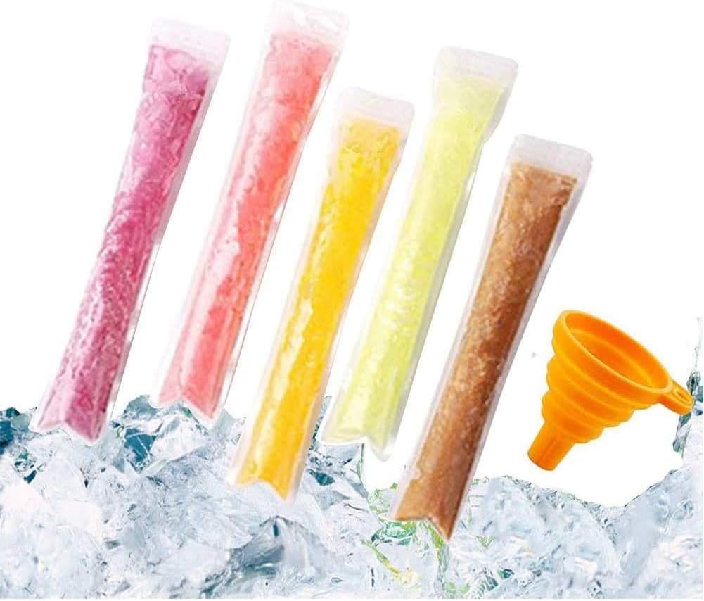 200 (11"x2") FEBSNOW PCS Pop Bags - Pop Mold Bags with Funnel for Yogurt, Ice Candy, Ice Cream Party Favors