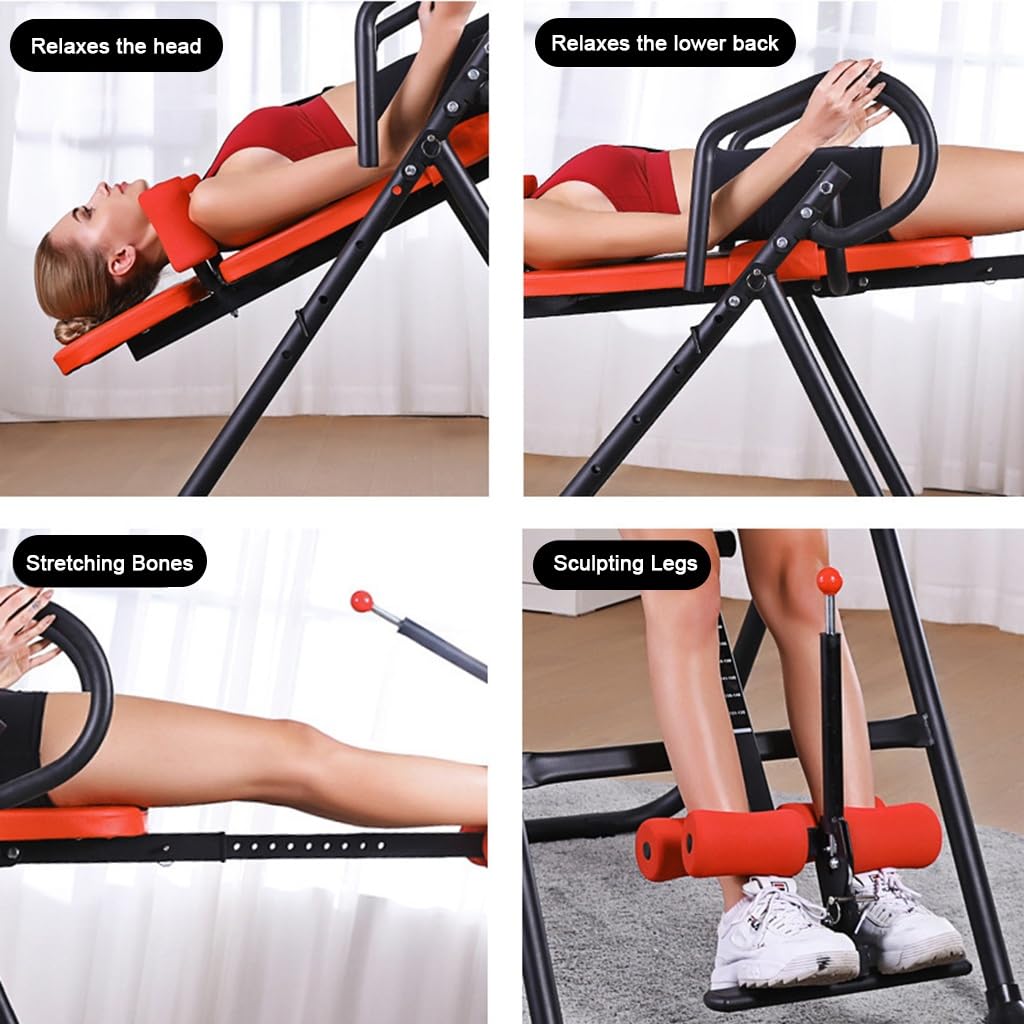 RIEJIN Heavy Duty Inversion Table 330 lbs Capacity with Adjustable Protective Belt Inversion Table for Back Pain Relief Updated