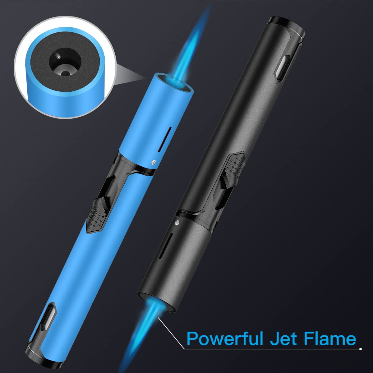 Torch Lighters 2 Pack Adjustable Jet Flame Butane Lighter, Refillable Gas Torch Lighter for Candles Grill BBQ Fireplaces Camping (Butane Not Included)