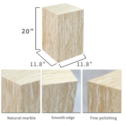 Luxury Marble Side Table,Square End Table for Modern Sofa and Bed, Living Room, Sofa, Bedroom(Travertine)