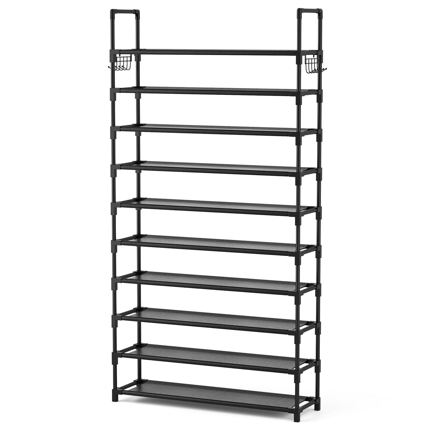 VTRIN 10 Tier Shoe Rack Tall Large Capacity Wide Shoe Organizer with Two Hooks Sturdy Metal Shoe Shelf for Entryway, Closet, Bedroom