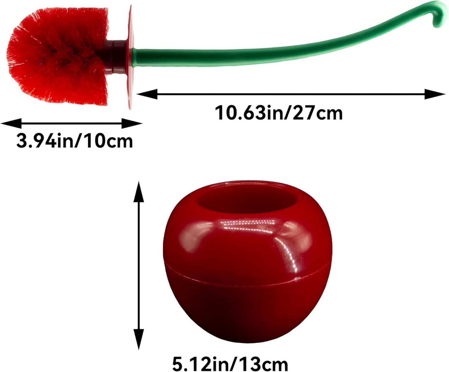 Cherry Toilet Brush Set, Cute Standing Toilet Bowl Brush and Holder, Long Handle, Pack of 2, Red