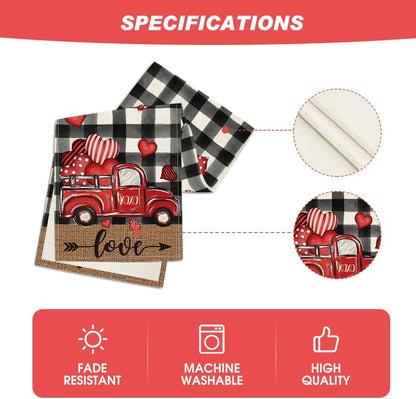 Artoid Mode Watercolor Buffalo Plaid Hearts Truck Love Valentine's Day Table Runner, 13 x 36 Inch Kitchen Dining Table