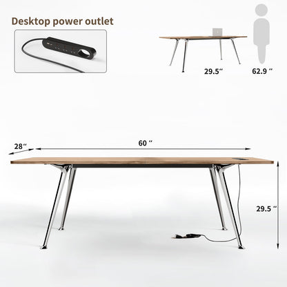 MesaSync 60-Inch Executive Desk, Wooden Office Computer Desk with USB Ports, Large Modern Writing Table, Workstation Business Furniture Minimalist Style for Home Office (Light Brown, 60 Inch)