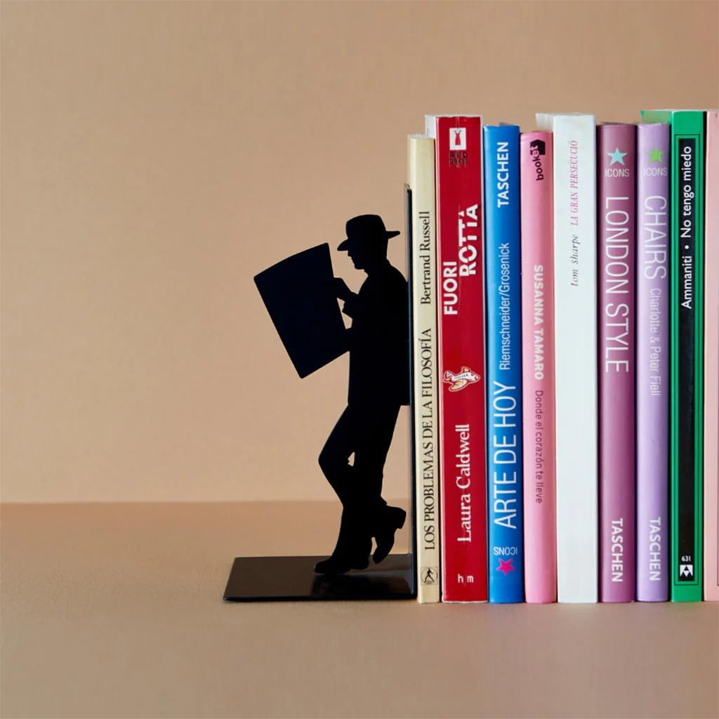 'The Reader' Bookend - Decorative Metal Book Holder for Shelves, Modern Black Design for Home Office Décor
