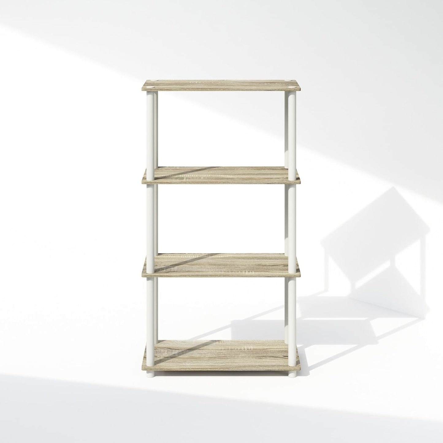 Furinno Turn-N-Tube 4-Tier Multipurpose Bookshelf, Bookcase, Sonoma Oak/White