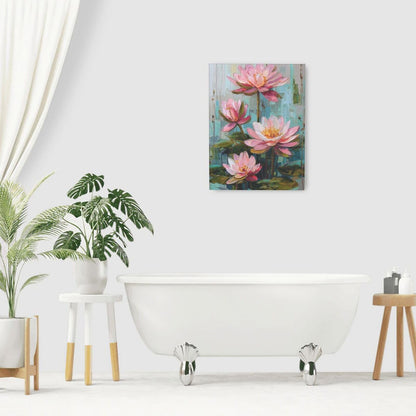 Pink Lotus Wall Art Zen Floral Pond Painting Meditation Peaceful Pictures Spa Room Wall Decor Artwork Framed Decoration For Bathroom Bedroom Living Room Office 12"x16"