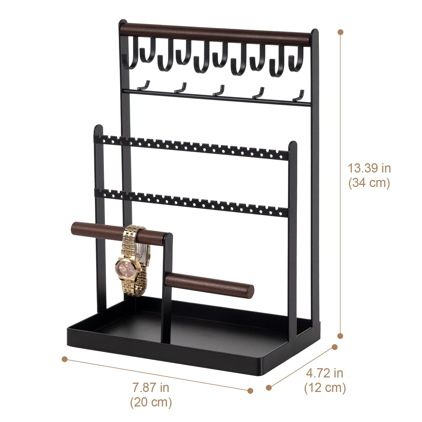 ProCase Jewelry Organizer Stand Necklace Organizer Earring Holder, 6 Tier Jewelry Stand Necklace Holder with 15 Hooks, Jewelry Tower Display Rack Storage Tree for Bracelets Earrings Rings -Black