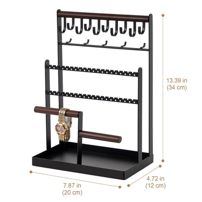 ProCase Jewelry Organizer Stand Necklace Organizer Earring Holder, 6 Tier Jewelry Stand Necklace Holder with 15 Hooks, Jewelry Tower Display Rack Storage Tree for Bracelets Earrings Rings -Black