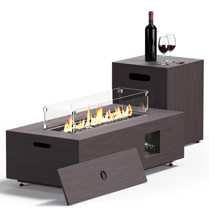 Jocoevol 42in Fire Pit Table Propane Fire Pit 2 Piece Rectangular Gas Fire Pits 50,000 BTU with Wind Guard Propane Tank Cover Table Lava Rocks for Outdoor Outside Patio