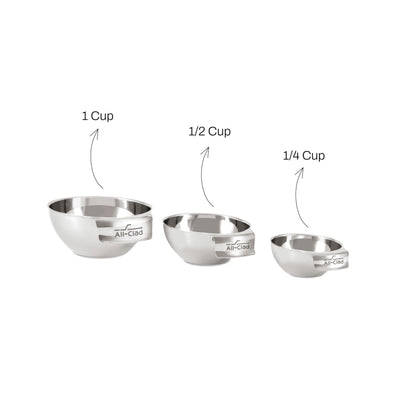 All-Clad Kitchen Essentials Stainless Steel Mini Measuring Bowl Set 3 Piece, Includes 1, 1/2 and 1/4 Stackable Measuring Cups, Gadgets for Cooking & Baking, Cookware Tools, Dishwasher Safe, Silver