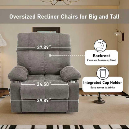 RHHVVR Oversized Recliner Electric Lift Chair, Power Lift Recliner for Big and Tall, 180° Lay-Flat and Assisted Standing, Extra Large Sofa with 8-Point Massage & Heating, Medium-Soft, Gray