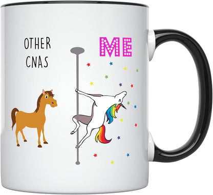 YouNique Designs CNA Mug - 11 Ounces, White Unicorn Mug, Certified Nursing Assistant Gifts for Women (Black Handle)