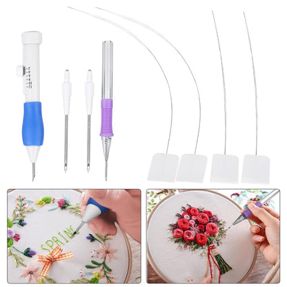 TROUVAILLE Punch Needle Tool, Embroidery Stitching Punch Needles Set, Embroidery Pen TPR Handle DIY Sewing Threading Device