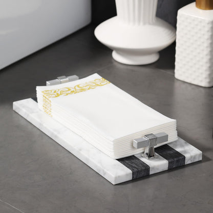 Guest Towel Holder Tray for Bathroom, Marble Guest Napkin Holder, Disposable Hand Towel Holder, White and Black Bathroom Accessories Decor, Paper Towel Holder Tray, Napkin Tray wash Cloth Holder