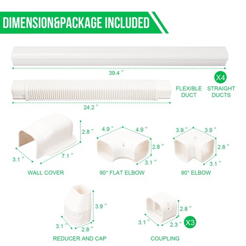Kerykwan 3" W 15.5Ft L Mini Split AC Line Cover Kit Decorative PVC Tubing Pipe Cover Set for Center Air Conditioner&Heat Pumps System