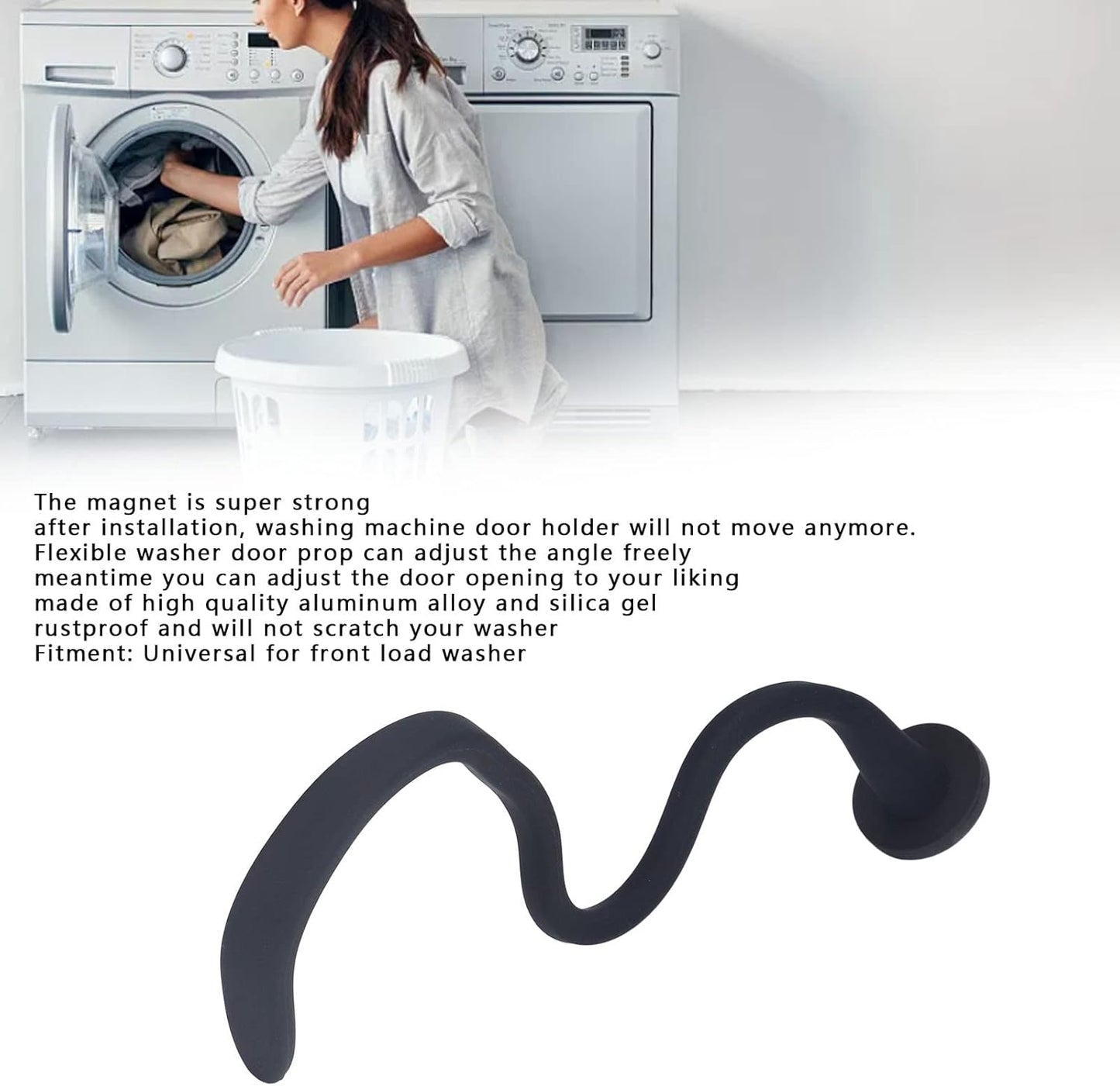 Front Load Washer Door Prop, Flexible Magnetic Washing Machine Door Holder, Universal for Front Load Washer (Black)