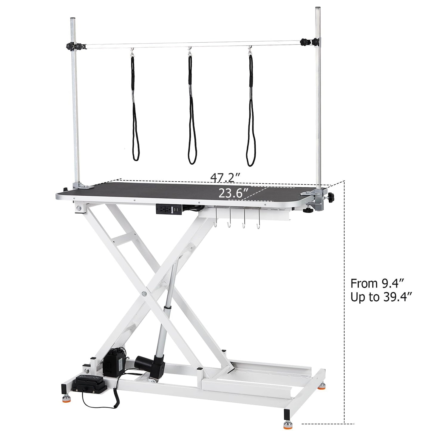 SierraSquad 47'' Hydraulic Dog Grooming Table for Large/Small Dogs, Electric Adjustable Height Pet Grooming Table At Home, Large Dog Grooming Table, Maximum Capacity Up to 264Lb, White