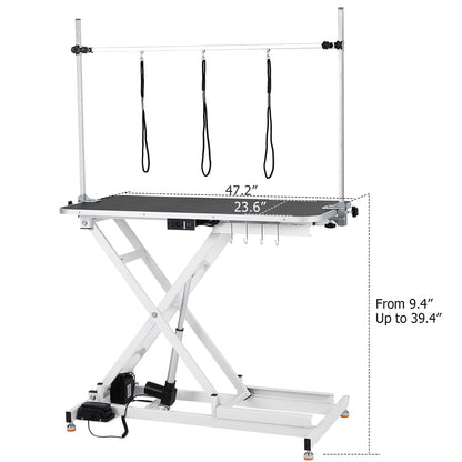 GAOMON 47" Electric Hydraulic Dog Grooming Table - Heavy Duty, 9.4"-39.7" Height Adjustable Grooming Table With 264 Lbs Load Capacity, Non-Slip Waterproof Surface for Pet/Dogs/Cats, White