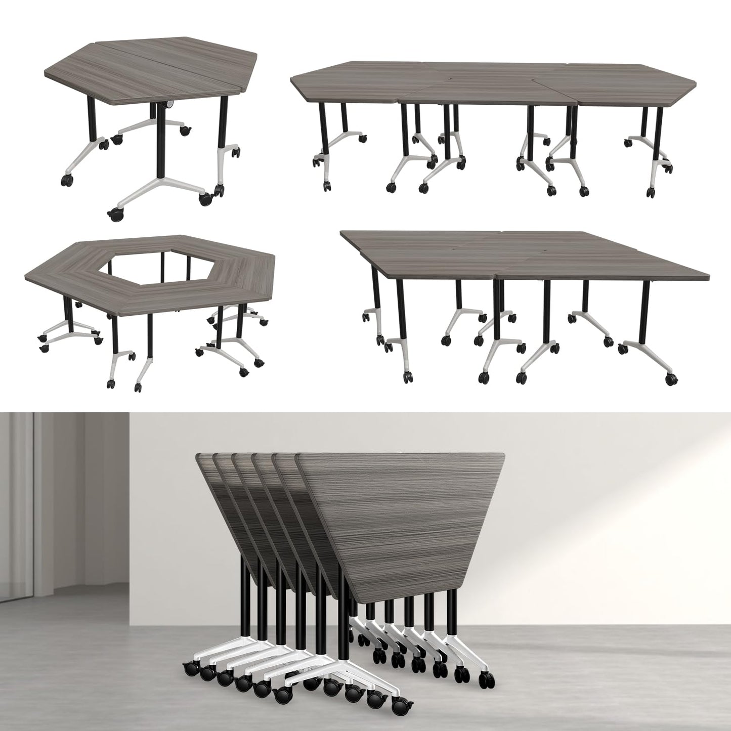 Modern Conference Table,47.2 Inch Meeting Seminar Table,Folding Conference Room Tables with Caster Wheels,Sturdy Mobile Training Table Business Boardroom Tables for 2-10 People,Support 550lbs (8P)
