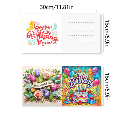 MaiYiYi 6 Pack DIY Happy Birthday Diamond Art Greeting Cards, Cake Diamond Painting Greeting Cards Kit, Butterfly Diamond Painting Cards, for Family Friends Holiday Birthday