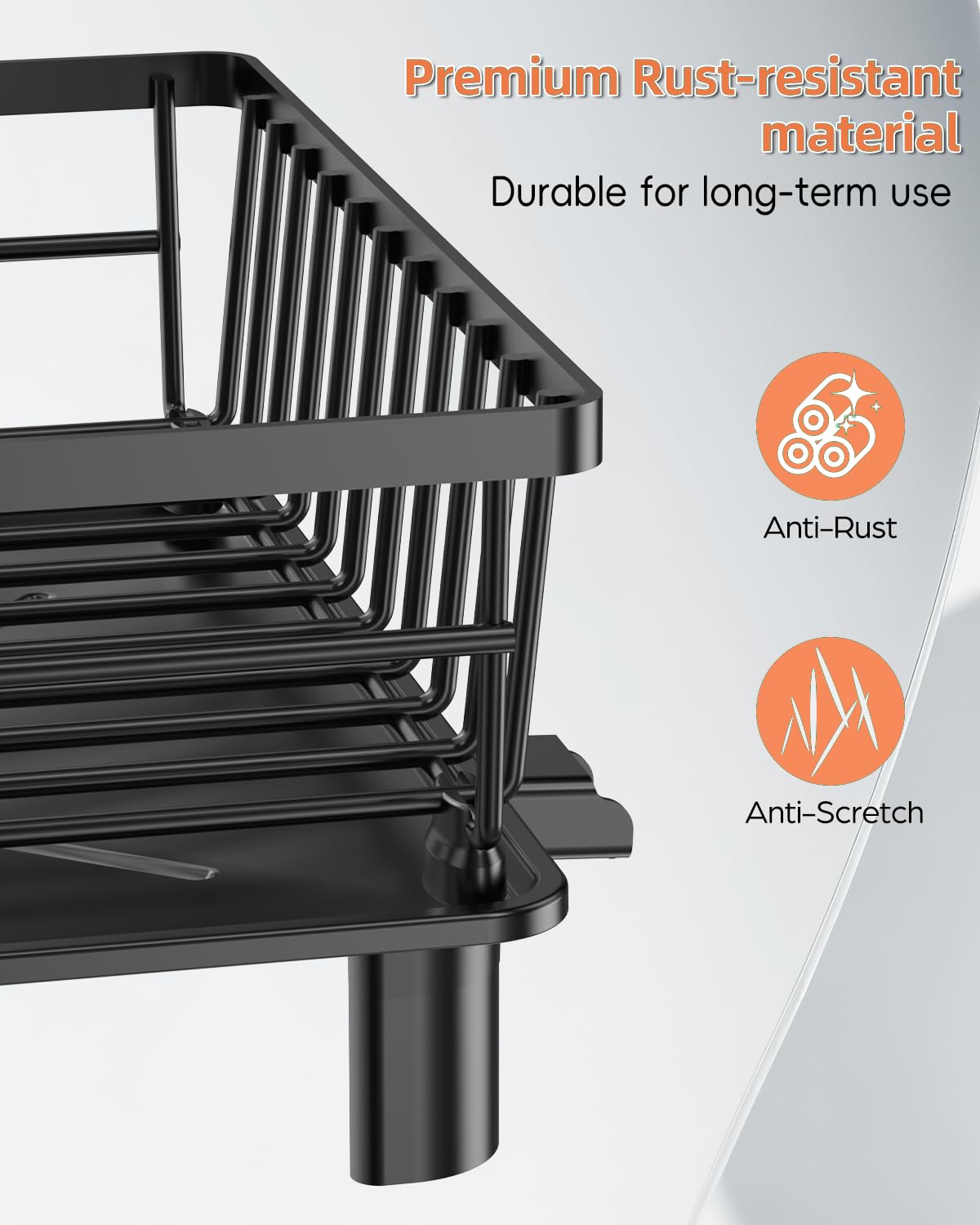 LIONONLY Dish Drying Rack for Kitchen Counter, Stainless Steel Drainer Anti Rust, Smart Drainage System Drainboard with Detachable Cutlery Holder, Handwash Dish Helper for Home, Apartment Space Saving