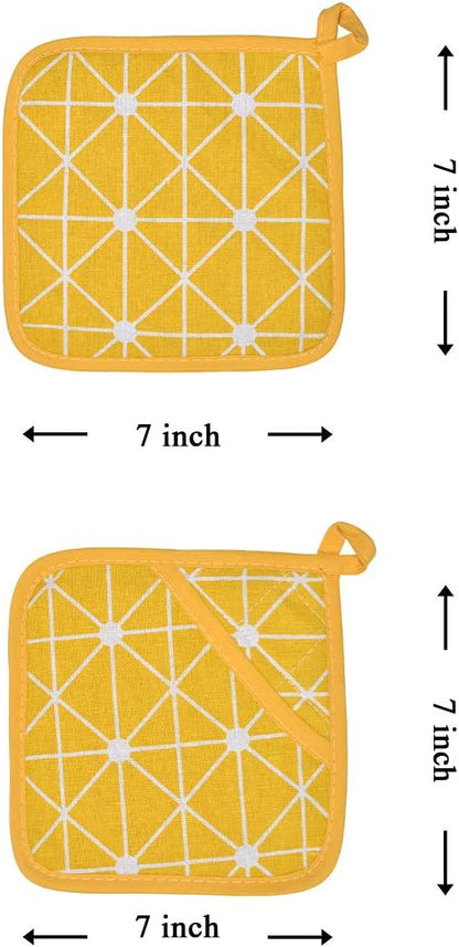 Oven Mitts and Potholders BBQ Gloves, 4-Piece Set Yellow, Non-Slip Cooking Gloves for Baking Grilling
