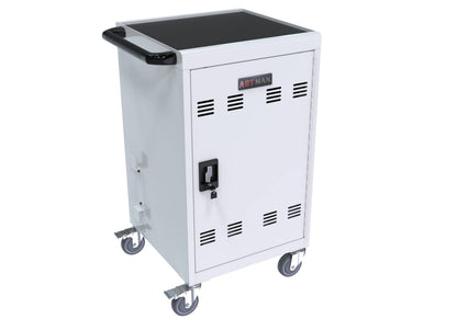 30 Device Mobile Charging Cart, Laptop Charging Cabinet, Mobile Cart, Locking Front and Rear Doors, Surge Protection, Easy Cable Management, Screen Size Up to 16.3 Inch for Classroom, Office White