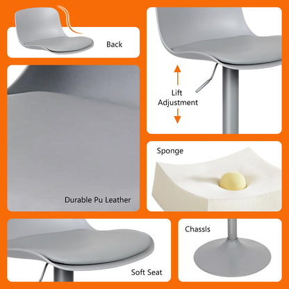 Kidol & Shellder Bar Stools Set of 4 Adjustable Counter Height Barstools Modern PU Leather Swivel Tall Bar Chairs Upholstered Bar Stool with Back for Kitchen Island（Gray）
