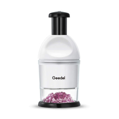 Geedel Food Chopper, Easy to Clean Manual Hand Vegetable Chopper Dicer, Dishwasher Safe Slap Onion Chopper for Veggies Onions Garlic Nuts Salads White