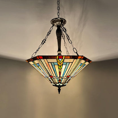 COTOSS Tiffany Pendant Light Fixtures,22" Wide Large Stained Glass Inverted Ceiling Pendant for Dining Room,Antique Style 3 Lights Hanging Lamp for Living Room Lobby Stairway