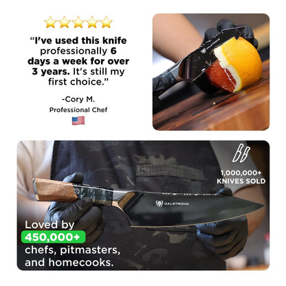 Dalstrong 2 Piece Set - Chef Knife 8 inch - Paring Knife 8 inch - Valhalla Series - Ravenstone Black Blade Titanium Coated - Premium 9CR18MOV HC Steel - Resin & Wood Handle - Leather Sheath
