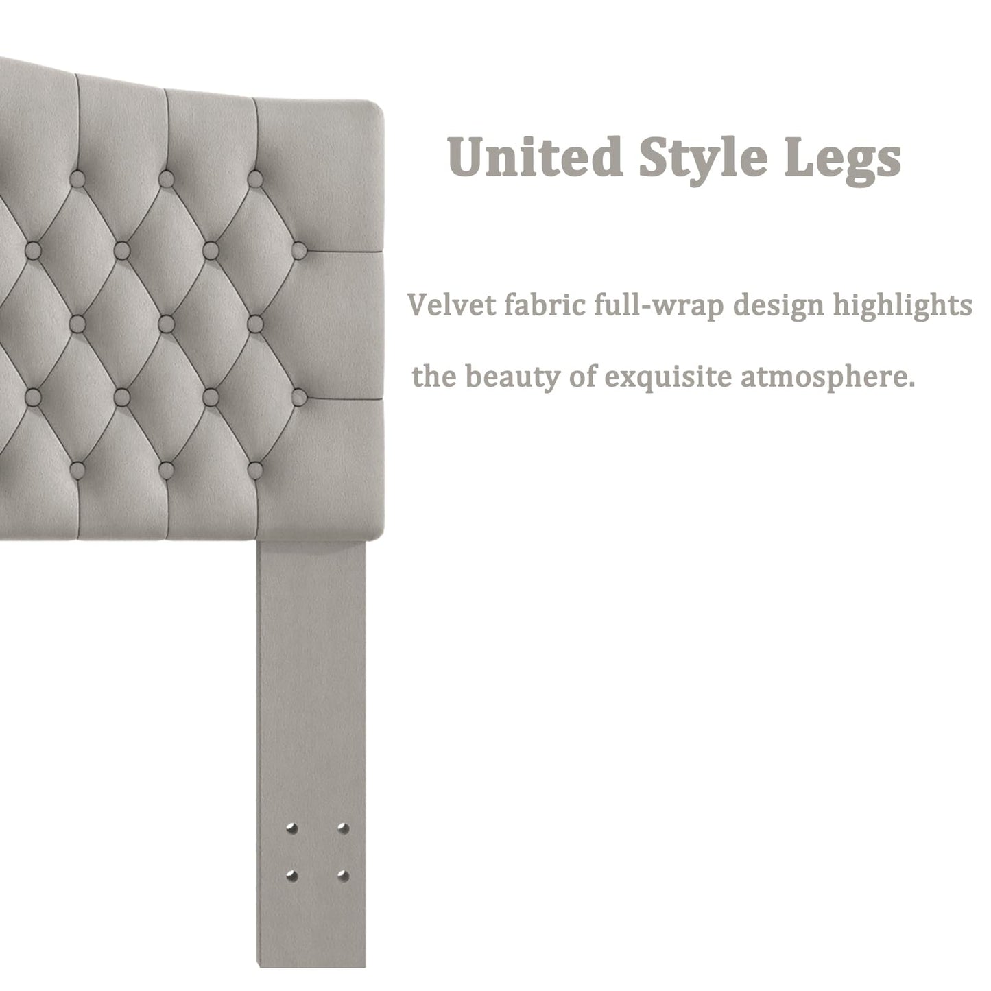 Befurtori King Headboard Only, Upholstered Headboard for Adjustable Bed Velvet Tufted Cal King Size Wall Mounted Head Board with Solid Wood Legs Head Board, Silver Gray