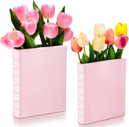 2 Vesici Pcs Ceramic Book Shape Vase for Flowers Gifts for Christmas Cute Bookshelf Decor Vase for Book Lovers Gifts