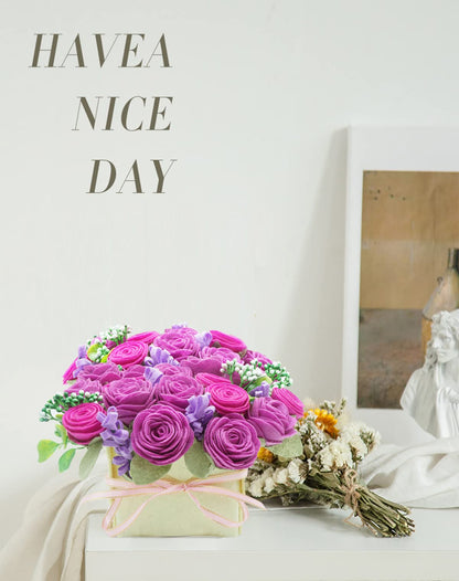 BAZIMA DIY Felt Flower Art Craft Kit - Felt Rose and Lavender Kit, Floral Gifts - Arrange Pre-Cut Flowers and Foliage