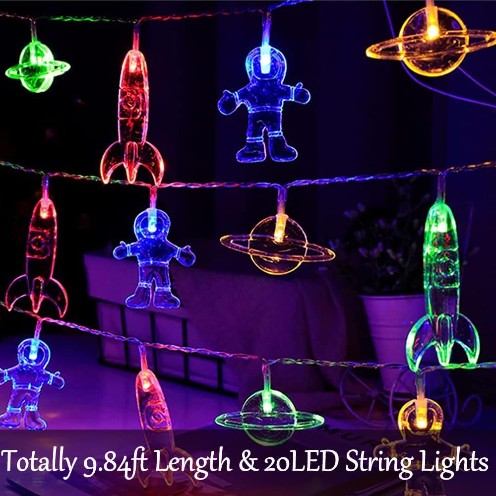 20 Fielegen LED Children's Room LED String Light Astronaut Spaceship Rocket Outer Space Room Decor Holiday Party Lights