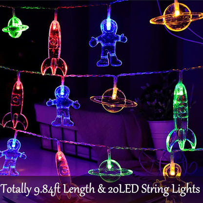 20 Fielegen LED Children's Room LED String Light Astronaut Spaceship Rocket Outer Space Room Decor Holiday Party Lights