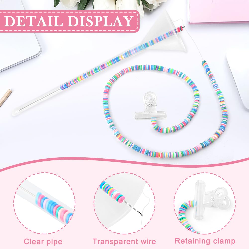 Kryslanix 4 Pack Beading Funnel Bracelet Making Kit with 1Roll Crystal Elastic String,Clay Beading Tools Kit for 0.24" Clay Beads,for Jewelry Making with Beading Funnel,Beading Needles,Clip
